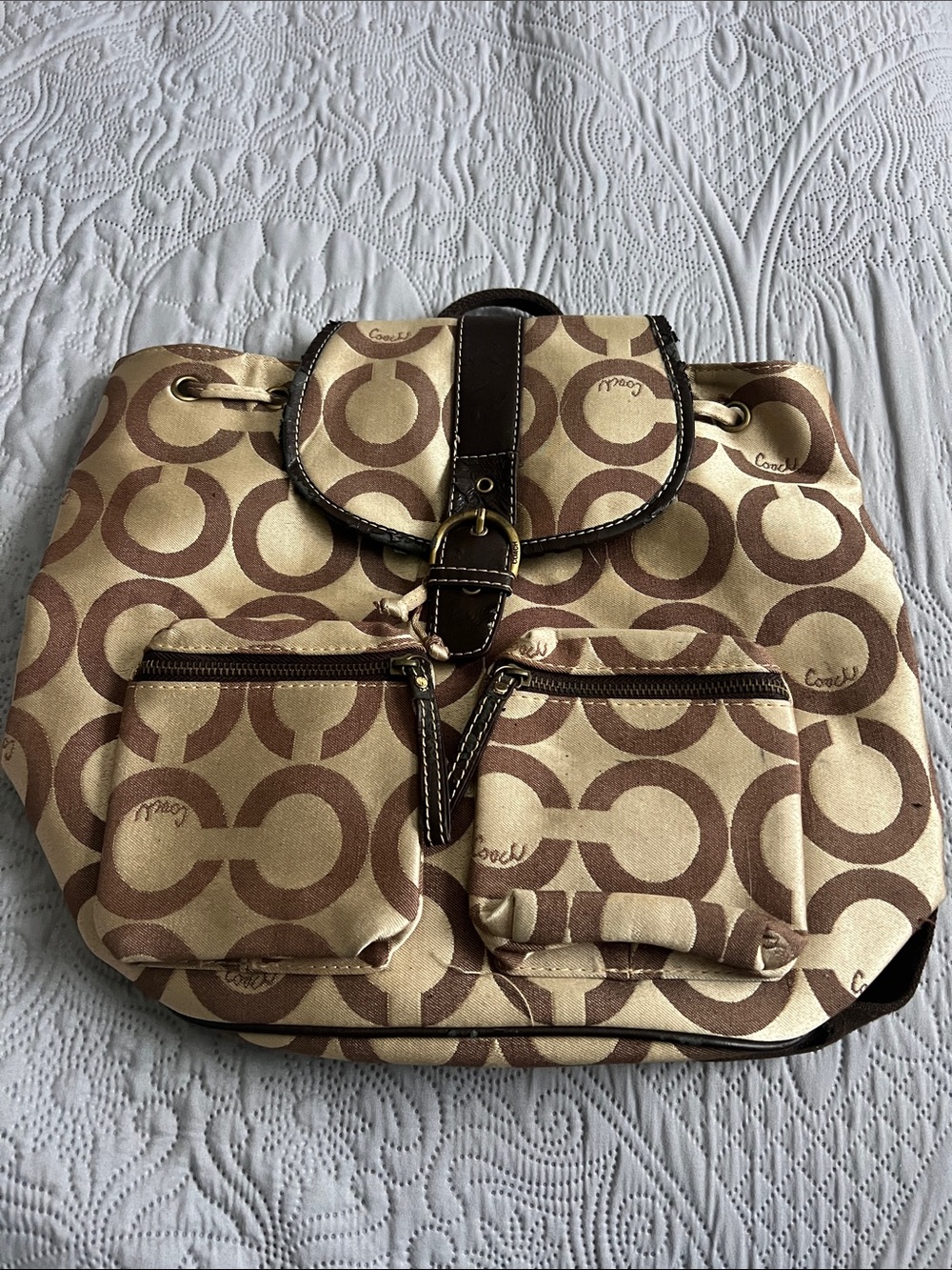 Coach Signature Canvas Shoulder Bag in Tan and Brown